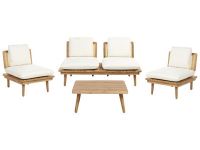 Wyld And Coco Gardenco 5-Piece Outdoor Sofa Set With Light Beige Cushions, Acacia Wood And Pe Rattan - image 1