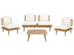 Wyld And Coco Gardenco 5-Piece Outdoor Sofa Set With Light Beige Cushions, Acacia Wood And Pe Rattan - thumbnail 1