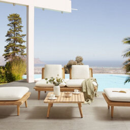 Wyld And Coco Gardenco 5-Piece Outdoor Sofa Set With Light Beige Cushions, Acacia Wood And Pe Rattan - thumbnail 2