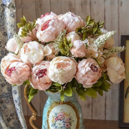 Luxurious Red Peony Artificial Flower Bouquet - 13 Heads Silk Fake Flowers For Wedding & Home Decor - thumbnail 7