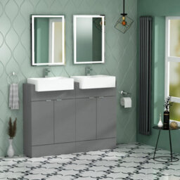 Royal Bathrooms Elena 1200mm Floor Standing Bathroom Vanity Sink Unit Indigo Grey Gloss 4 Door With Semi Recessed Double Basin - thumbnail 3