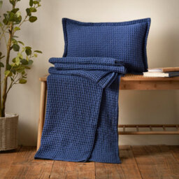 Pineapple Elephant Jaipur Chunky Waffle Cotton 150X200Cm Blanket Throw Navy Blue - thumbnail 4