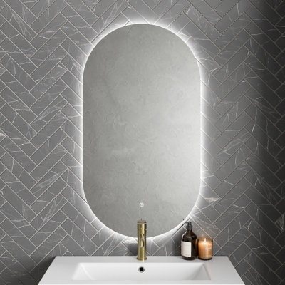 Affine Oval Led Bathroom Mirror Backlit Touch Demister Pad Mains Powered 550X100mm - image 1