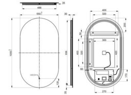 Affine Oval Led Bathroom Mirror Backlit Touch Demister Pad Mains Powered 550X100mm - thumbnail 3