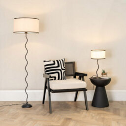 Valuelights Wiggle Black Metal Single Stem Floor Lamp With Linen Black Trim Drum Shade And Led Bulb - thumbnail 5