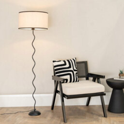 Valuelights Wiggle Black Metal Single Stem Floor Lamp With Linen Black Trim Drum Shade And Led Bulb