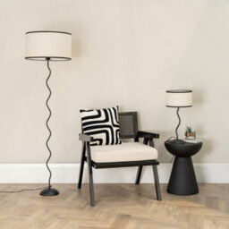 Valuelights Wiggle Black Metal Single Stem Floor Lamp With Linen Black Trim Drum Shade And Led Bulb - thumbnail 3