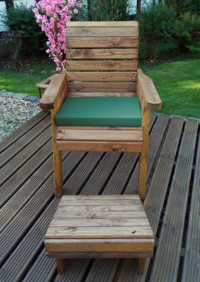 Charles Taylor Wooden Garden Chair Seat Lounger & Footstool & Green Cushion - image 1