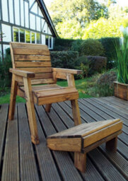 Charles Taylor Wooden Garden Chair Seat Lounger & Footstool & Green Cushion - thumbnail 4