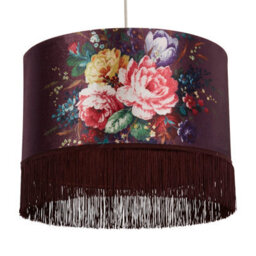 Lighting Collection Velvet Bloom Floral Drum Shade With Luxe Fringe Detailing - thumbnail 2