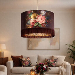 Lighting Collection Velvet Bloom Floral Drum Shade With Luxe Fringe Detailing - thumbnail 1