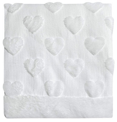 Homes & Linen Heart Teddy Fleece White Throw 150X200Cm Super Soft Plush Warm Cosy Blanket