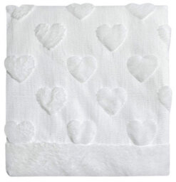 Homes & Linen Heart Teddy Fleece White Throw 150X200Cm Super Soft Plush Warm Cosy Blanket