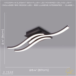 Happy Homewares Modern Triple Wavy Strip Flush Led Ceiling Light Fixture In Matte Black Sand - thumbnail 5