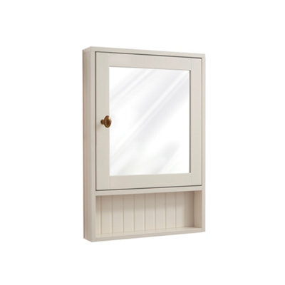 Homestylestore 450 X 650mm Antique White Wall Mounted Corner Mirrored Door Bathroom Cabinet And Brushed Copper Round Handle - image 1