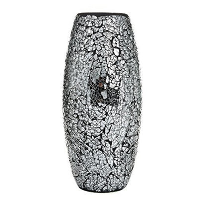 London Boutique Decorative Vase Mosaic Black Handmade Glitter Vase Sparkle Glass Gift Present (Black) - image 1