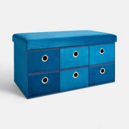 OHS Storage Cube Unit 6 Draw Ottoman Space Saving Velvet Chest Shoe Organiser, Teal - thumbnail 1