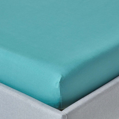 Homescapes Teal Egyptian Cotton Fitted Sheet 200 Tc, Small Double - image 1