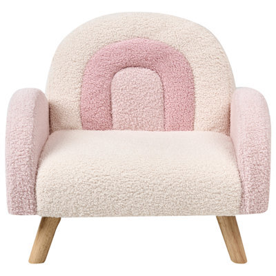 Wyld And Coco Kids Armchair Pastel Pink Boucle Upholstered With Rubberwood Legs, Compact 52 X 46 X 46 Cm - image 1