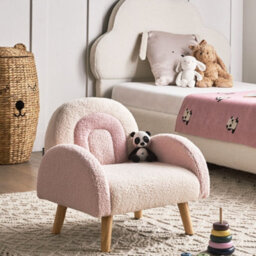 Wyld And Coco Kids Armchair Pastel Pink Boucle Upholstered With Rubberwood Legs, Compact 52 X 46 X 46 Cm - thumbnail 2