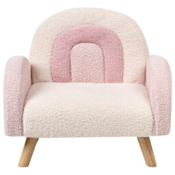 Wyld And Coco Kids Armchair Pastel Pink Boucle Upholstered With Rubberwood Legs, Compact 52 X 46 X 46 Cm - thumbnail 1