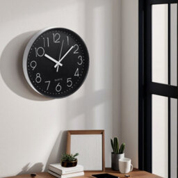Living And Home 12 Inch Minimalist Wall Clock With Arabic Numerals Black - thumbnail 3