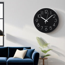 Living And Home 12 Inch Minimalist Wall Clock With Arabic Numerals Black - thumbnail 2