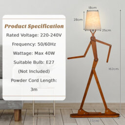 Costway Wooden Tall Floor Lamp Corner Decorative Humanoid Light Fixture Changeable Shape - thumbnail 3