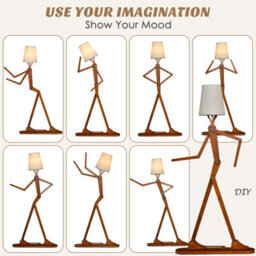 Costway Wooden Tall Floor Lamp Corner Decorative Humanoid Light Fixture Changeable Shape - thumbnail 5