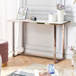 Beliani Modern Console Table White Silver Marble-Effect Tempered Glass Top 120 X 40 Cm Elegant Hallway Accent - thumbnail 2