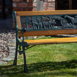Samuel Alexander Kids 2 Seater Wooden & Cast Iron Garden Patio Childrens Bench With Animal Design - thumbnail 4