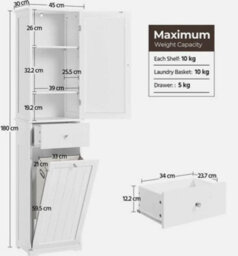Tall Bathroom Laundry Cabinet With Basket And Upper Single Door Cabinet - thumbnail 2