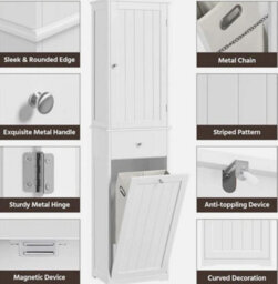 Tall Bathroom Laundry Cabinet With Basket And Upper Single Door Cabinet - thumbnail 3