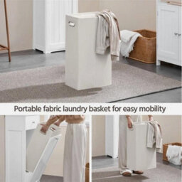Tall Bathroom Laundry Cabinet With Basket And Upper Single Door Cabinet - thumbnail 5