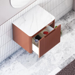 Royal Bathrooms Avenza 600mm Terracotta Clay Wall Hung Bathroom  Vanity Unit 1 Drawer Carrara White Undrilled Worktop & No Basin - thumbnail 5
