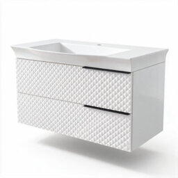 Bathroom City Elvia 950mm White Bathroom Vanity Unit & Basin Set - Wide Diamond Front Cabinet With Storage Drawers - Black Handle - thumbnail 6