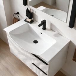 Bathroom City Elvia 950mm White Bathroom Vanity Unit & Basin Set - Wide Diamond Front Cabinet With Storage Drawers - Black Handle - thumbnail 2