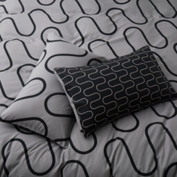 Ameha Print Duvet Cover Matching Pillowcase 3 Piece Set Black & Grey Wave Design Double Size (200X200Cm) - thumbnail 4