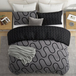 Ameha Print Duvet Cover Matching Pillowcase 3 Piece Set Black & Grey Wave Design Double Size (200X200Cm) - thumbnail 9