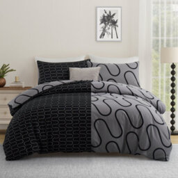 Ameha Print Duvet Cover Matching Pillowcase 3 Piece Set Black & Grey Wave Design Double Size (200X200Cm) - thumbnail 8