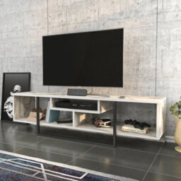 Decorotika Astona Tv Stand Tv Unit For Tvs Up To 65 Inch White Marble Effect And Black - thumbnail 3