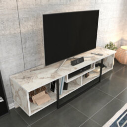 Decorotika Astona Tv Stand Tv Unit For Tvs Up To 65 Inch White Marble Effect And Black - thumbnail 2