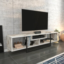 Decorotika Astona Tv Stand Tv Unit For Tvs Up To 65 Inch White Marble Effect And Black - thumbnail 4