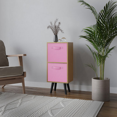 Urbn-Living Urbnliving 54Cm Height Beech Wooden 2 Tier Storage Bookcase Black Legs Bedroom Light Pink Inserts - image 1