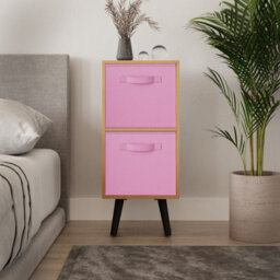 Urbn-Living Urbnliving 54Cm Height Beech Wooden 2 Tier Storage Bookcase Black Legs Bedroom Light Pink Inserts - thumbnail 2