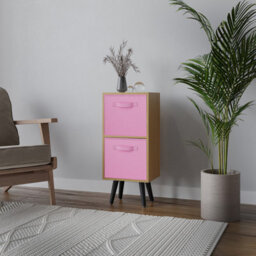 Urbn-Living Urbnliving 54Cm Height Beech Wooden 2 Tier Storage Bookcase Black Legs Bedroom Light Pink Inserts - thumbnail 1