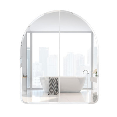 Keepreaper 60X70Cm Beveled Edge Frameless Arched 2 Door E1 Moisture-Proof Bathroom Mirror Cabinet Ip44 - image 1