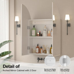 Keepreaper 60X70Cm Beveled Edge Frameless Arched 2 Door E1 Moisture-Proof Bathroom Mirror Cabinet Ip44 - thumbnail 4