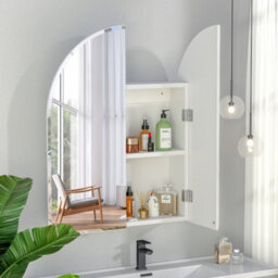 Keepreaper 60X70Cm Beveled Edge Frameless Arched 2 Door E1 Moisture-Proof Bathroom Mirror Cabinet Ip44 - thumbnail 3