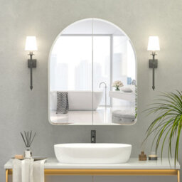 Keepreaper 60X70Cm Beveled Edge Frameless Arched 2 Door E1 Moisture-Proof Bathroom Mirror Cabinet Ip44 - thumbnail 2